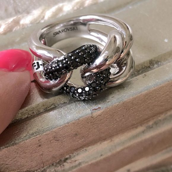 Swarovski Jewelry - NWT Swarovski Sterling Silver and Black Crystal Link Ring